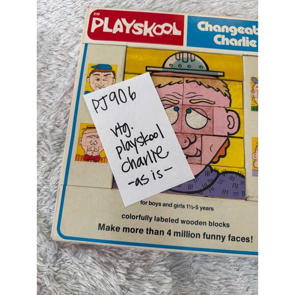 Vintage 1970s Playskool Changeable Charlie Wooden Block Faces Puzzle Toy Kit - Picture 4 of 5